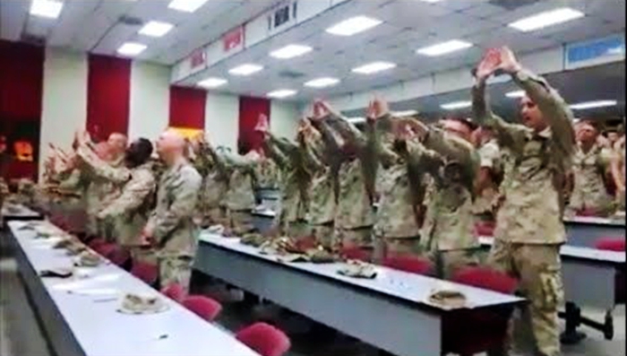 Men in Uniform Danced and Jumped in Worship to God