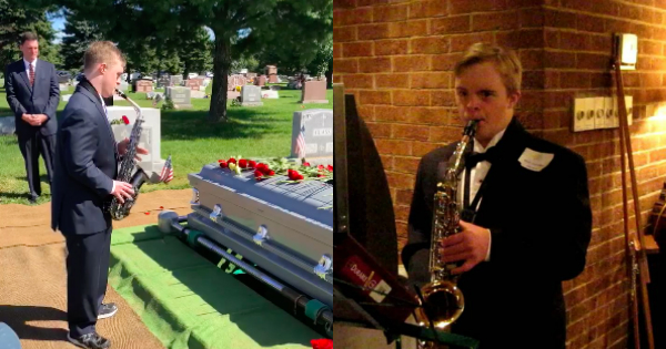 Young Man With Down Syndrome Played Saxophone in Hymn of “Here I Am, Lord” At the Last Time Seeing Grandpa