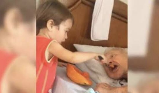 Little Boy Feeds Sick Grandpa In Bed Showing Love And Compassion, Heart Melting Video!