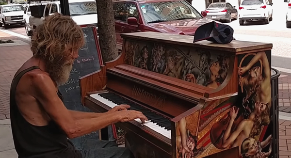 Homeless Man Plays Piano Beautifully As He Draws Crowd With Flawless Tune On Public Piano