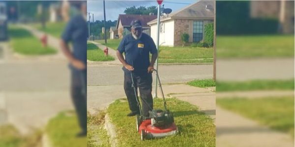 School Driver Cuts Tall Grass Where Kids Wait For The Bus
