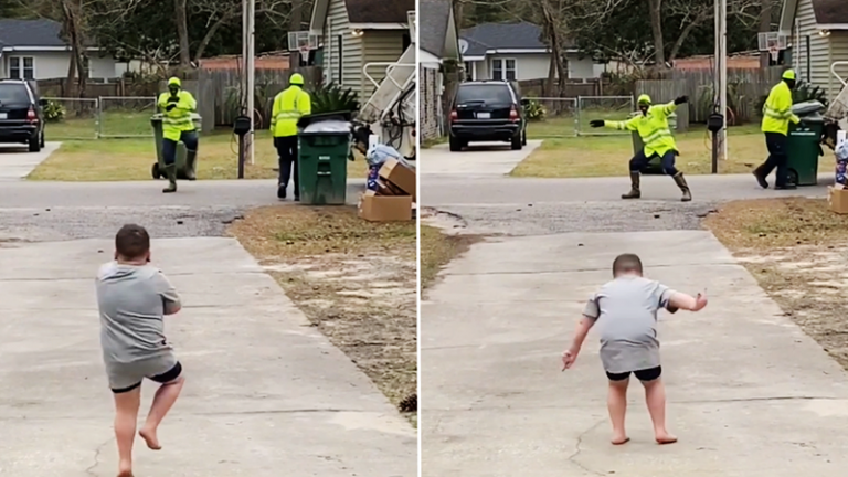 4-Year Old Boy Gets Surprise As The Sanitation Worker Has Dance-Off with Him