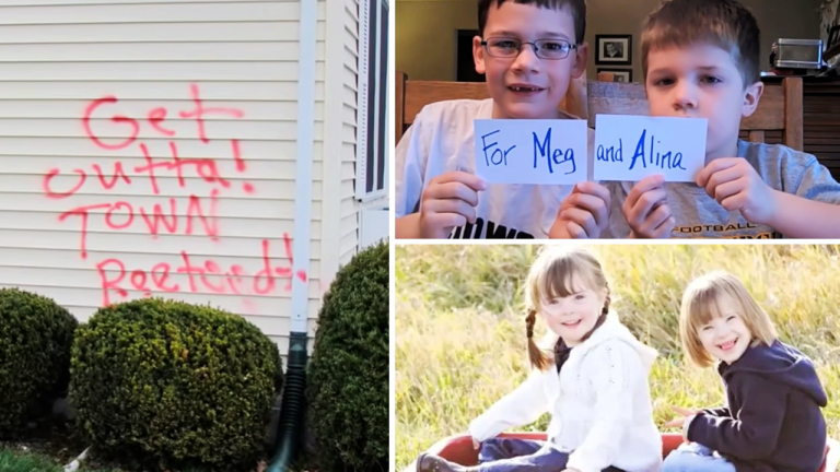 Family Gets Hateful Graffiti After Adopting 2 Girls with Down Syndrome. Brothers Gives Powerful Response