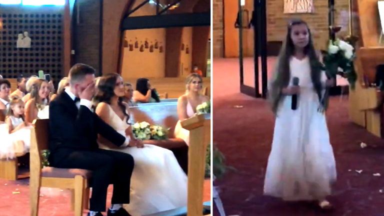 Bride And Groom Are Nervous as Music Begins to Play, Then Burst into Tears When They Hear 7 Years Old’s Singing