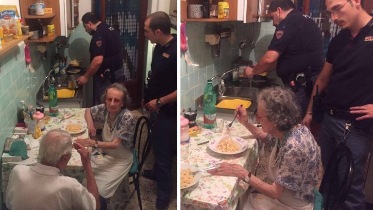 Elderly Couple Crying Out Of Loneliness Comforted by Police with Cooked Spaghetti