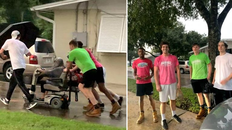 4 Florida Men Push Elderly Lady’s Broken Scooter Out of the Rain So She Could Get Home