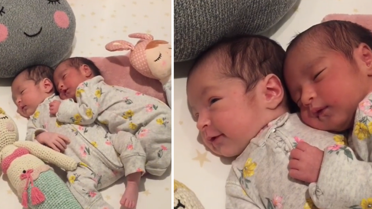 Adorable Video of 19-Day-Old Twins Cuddling As They Nap Goes Viral
