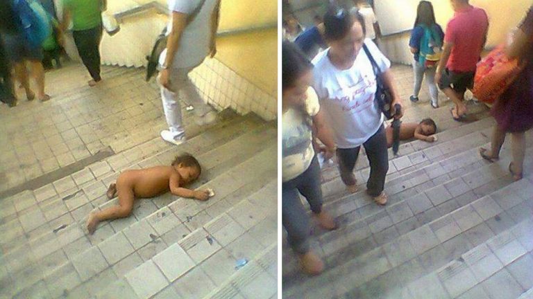 Image of Naked Baby Sleeping on Public Staircase Made Rounds in the Internet