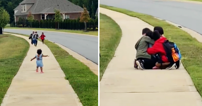 3 Brothers Coming Home from School Get the Sweetest Greeting from 18-Month-Old Sister Every Day