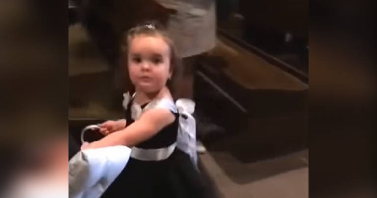 Little Flower Girl Spots Daddy mid Aisle and Halts Wedding to Say ‘Hi’