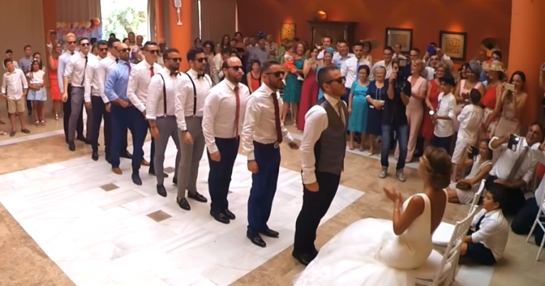 Groomsmen Line up before Bride as Little Boy Prepares to Steal Steals the Show