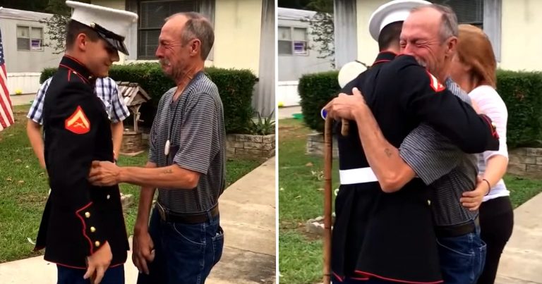 Veteran Brought To Tears after Marine Grandson He Hadn’t Seen in Years Surprises Him on His Birthday