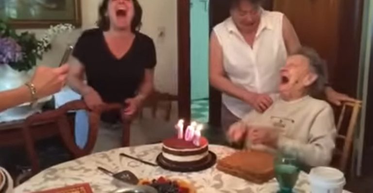 This 102-year-old Lady Loses Dentures while Blowing out Candles….Too Funny!